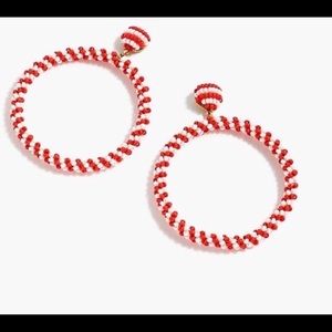 J Crew red white stripe beaded hoop earrings